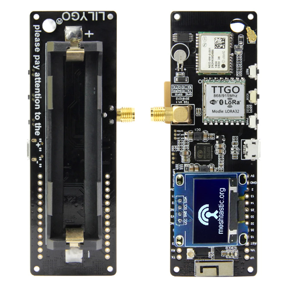 LILYGO TTGO Meshtastic T-Beam V1.1 ESP32 433/868/915/923Mhz WiFi BLE Lora ESP32 GPS NEO-6M SMA 18650 Battery Holder With OLED