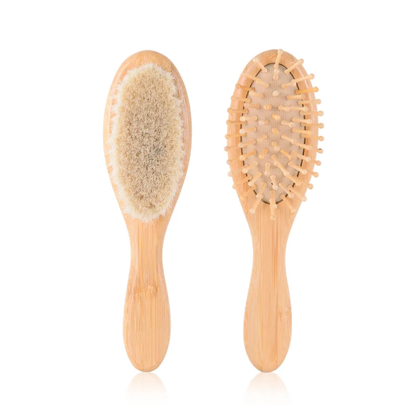 

2 Pcs/set Kids Hair brush Newborn Infant Comb Head Massager New Baby Care Natural Wool Wooden Brush Comb Set