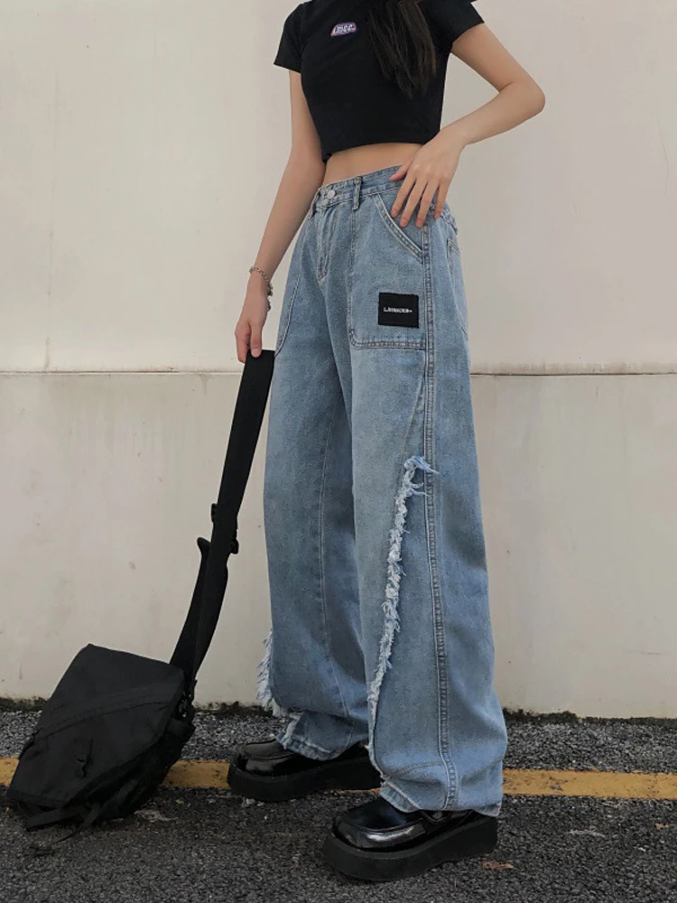 

2022 Spring Autumn New Korean Ins Vintage Design Sense of Woolen Jeans Y2K Women Denim Shirts Baggy Pants Women Jean Fashion