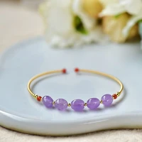 2022 new handmade 14kgf natural stone amethyst bangle bracelets for women fine jewelry gift for girlfriend