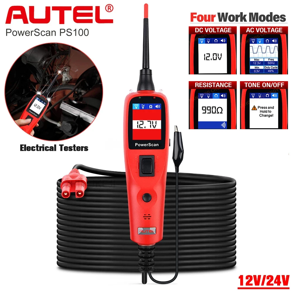 Autel Powerscan PS100 автомобильный диагностический Автомобильный сканер 12 В 24 В система проверки цепи электрический тестовый зонд комплект Автомобильный инструмент для ремонта