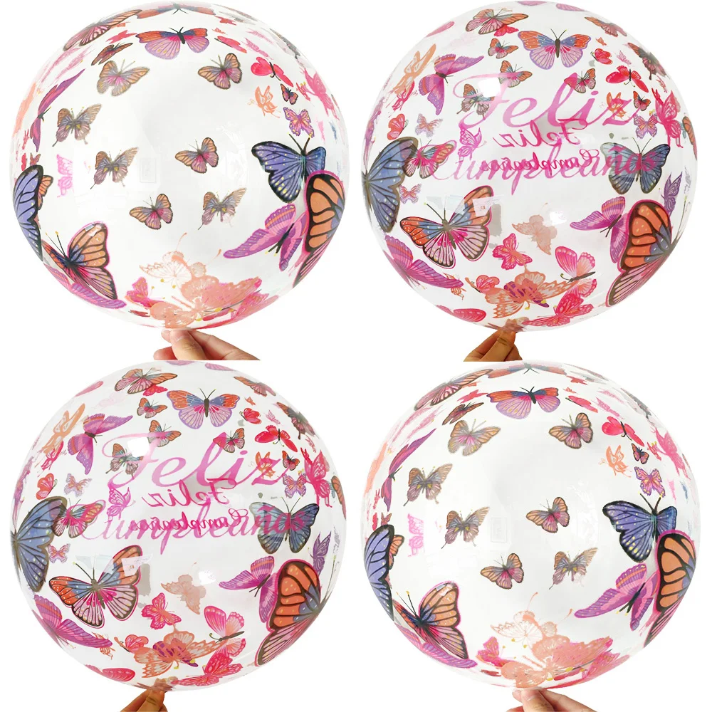 5/10 шт. 20-дюймовый воздушный шар Бобо с принтом бабочки прозрачный пузырьками день
