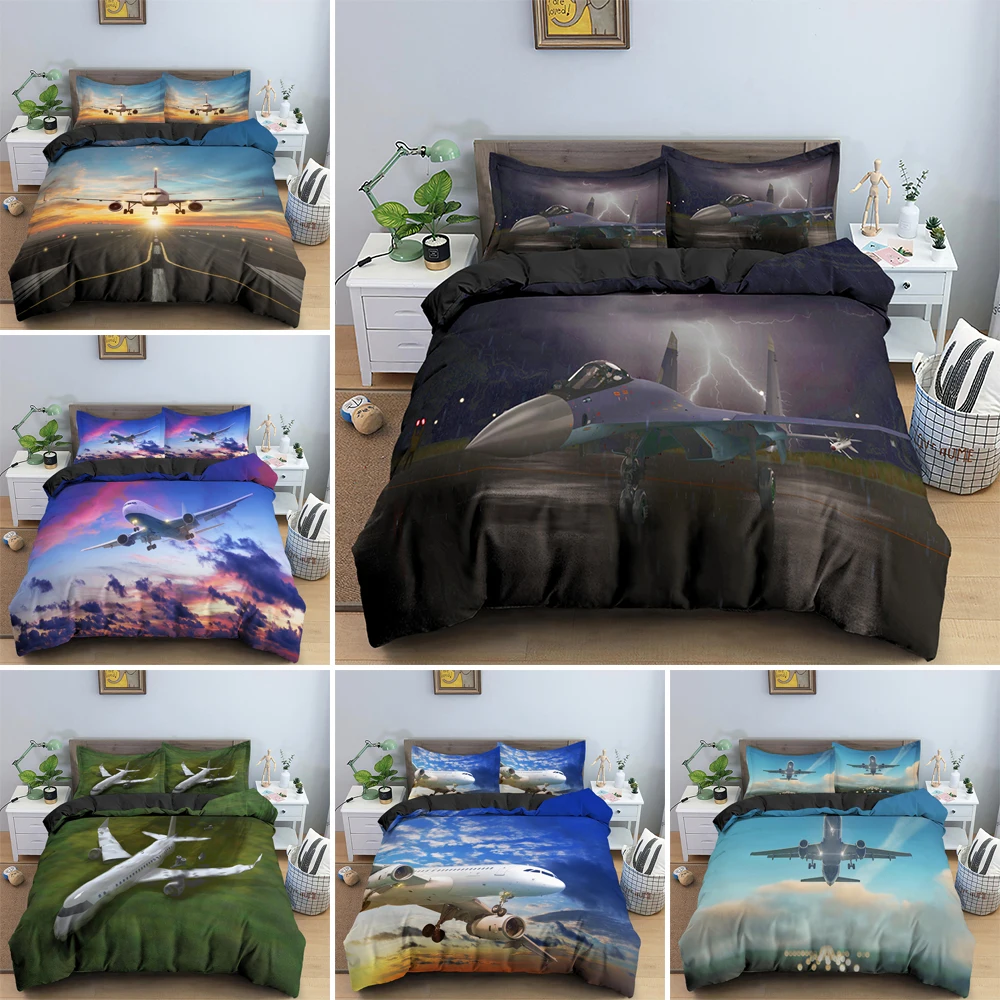 

Blue Sky Airplane Fighter Bedding Set 2/3pcs Quilt/Comforter Cover With Pillowcase Single Double Full Size For Boys Bedroom Gift