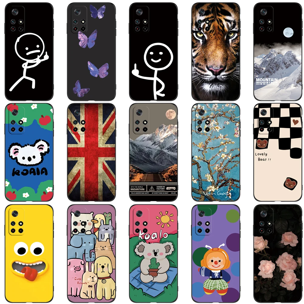 Для POCO M4 Pro 5G чехол для Xiaomi Обложка 2021 6 дюйма черный из ТПУ милый Бабочка Медведь