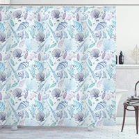 nautical shower curtain various sea shell pattern underwater bubbles ocean maritime print cloth fabric bathroom deco