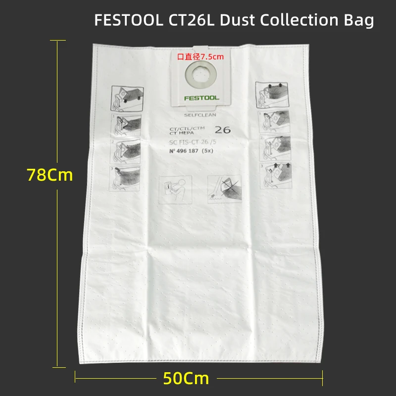 

FESTOOL Dust Collection Vacuuming Bag CT26L/36L Vacuum Cleaner Dust Collection Bag Sander Dust Collection Bucket Non-woven Bag