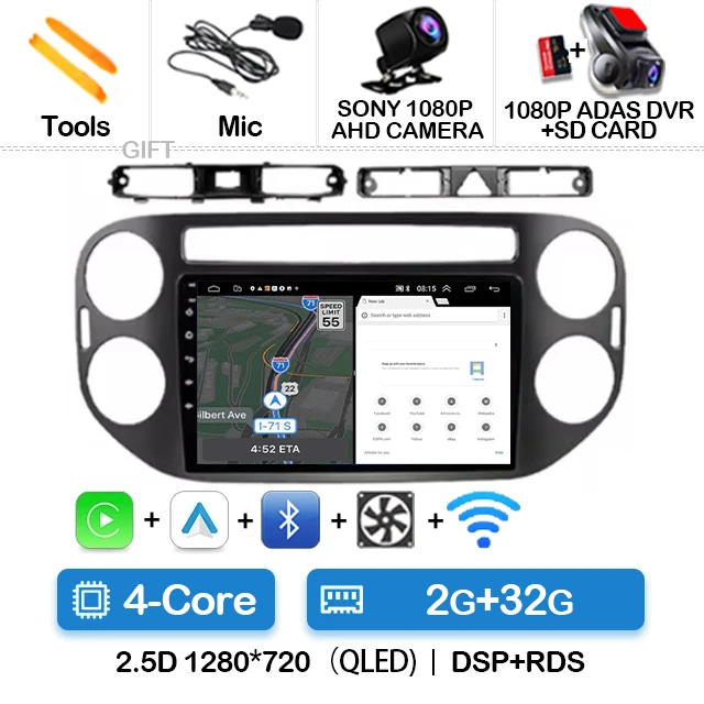 Автомагнитола на Android 14 для VW Volkswagen Tiguan 1 NF 2006 - 2016 мультимедийный стерео видеоплеер Carplay Авто 4G WIFI головное устройство GPS