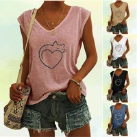 women fashion tank top heart printed sleeveless shirt summer casual vest top v neck t shirt ladies loose tank top