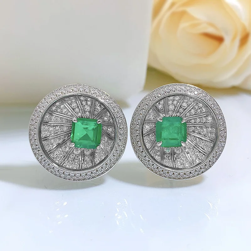 

Luxury Silver 925 Jewelry Women's Umbrella Earrings 7MM Emerald Fine Jewelry for Woman Party Engagement Earrings 2022 Gifts
