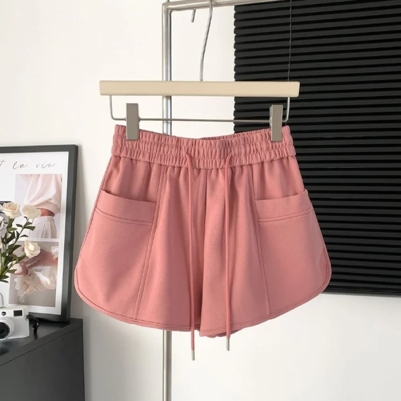 Solid Color Casual Sports Shorts Women Summer New All-matching High-waisted Skinny A-line Wide Leg Beach Biker Shorts Women