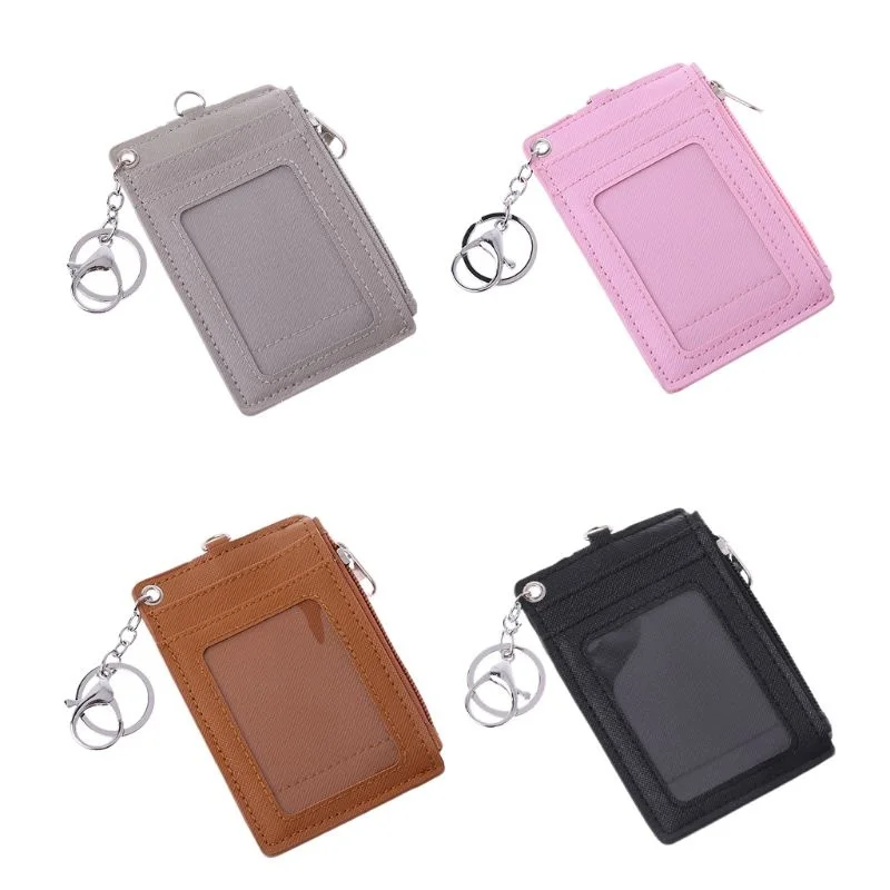 

THINKTHENDO Portable Leather Business ID Card Credit Badge Holder Coin Purse Wallet Keychain