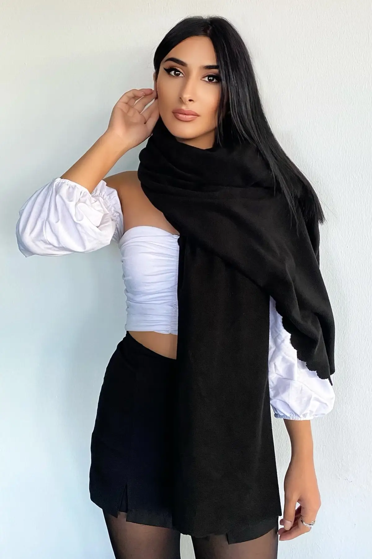 

Women's Long Voile Warm Winter Color Shawl Ladies High Quality Scarf Soft Black color fleece / shawl