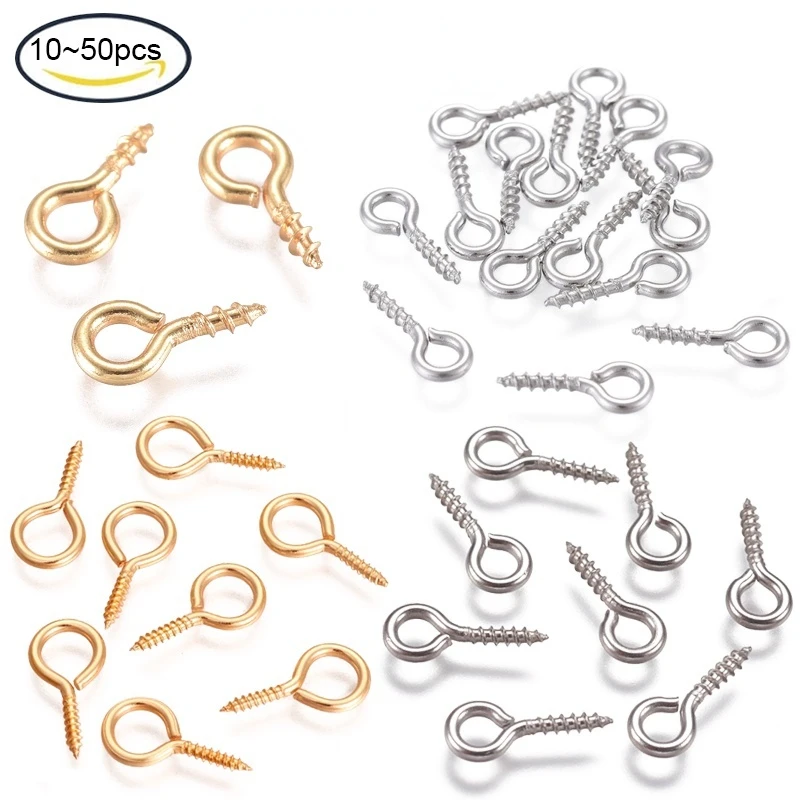 

10-50PCS 10x4x1mm 304 Stainless Steel Screw Eye Pin Beads Golden Hole: 2mm For Jewelry Bracelet Earrings Making