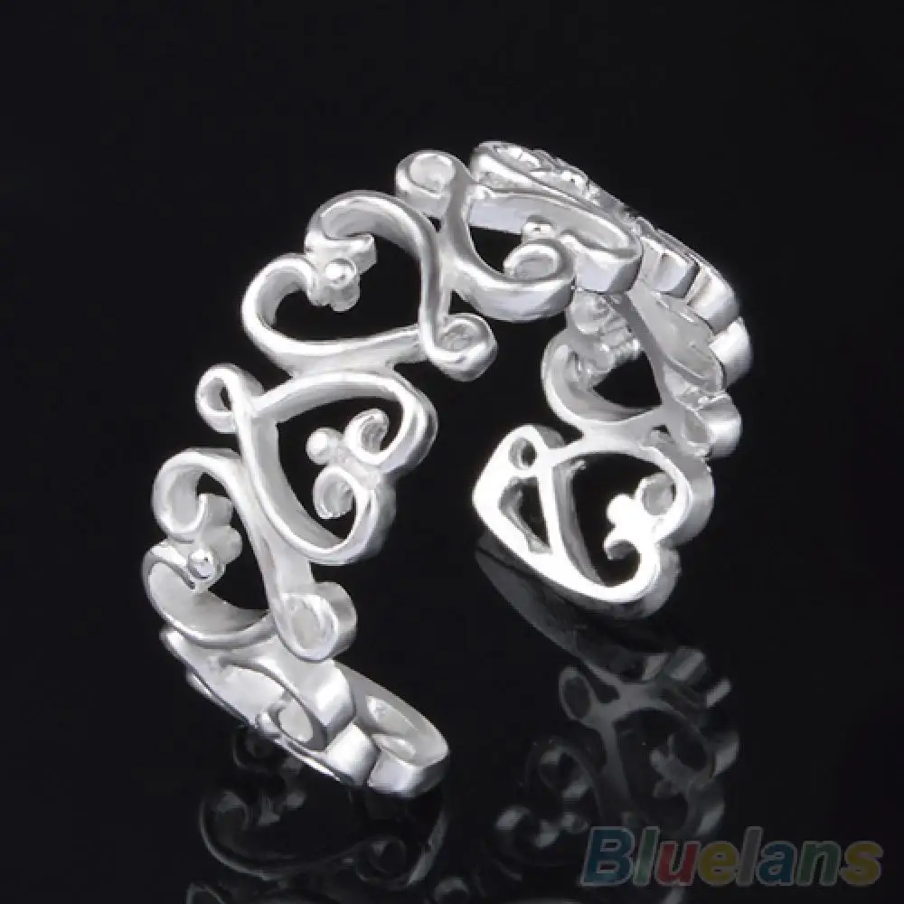 

Lady Chic Silver Plated Hollow Love Heart Open Finger Ring Valentine's Day Gift