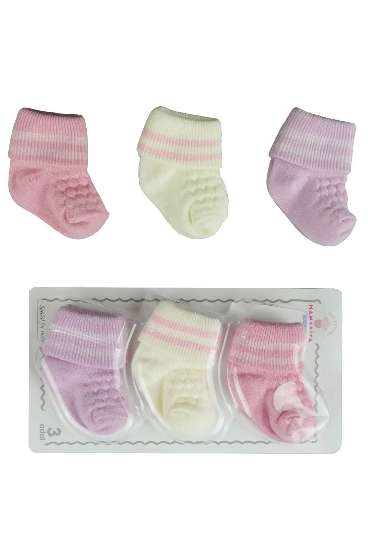 

Baby girl pink patterned socks 3-piece cotton cotton cotton cotton mesh Eco-friendly medium underwear