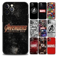 marvel logo avengers phone case for iphone 11 12 13 pro max 7 8 se xr xs max 5 5s 6 6s plus black soft silicon cover