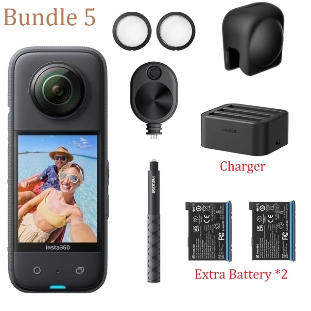 Insta360 X3 + 1.2m selfie stick + Lens Guards + Cap + Bullet Time Cord + Charger + 2x batteries + 128Gb SD card