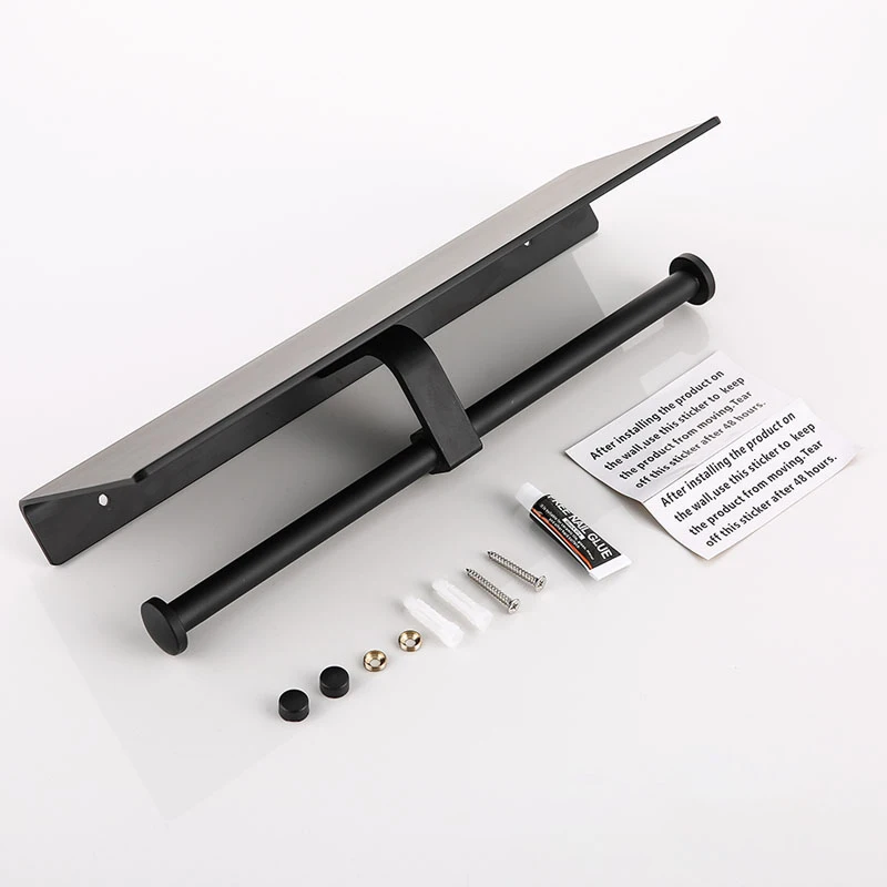 bathroom toilet paper holder mobile phone holder wall mounted black toilet paper holder aluminum punch free bathroom accessories free global shipping