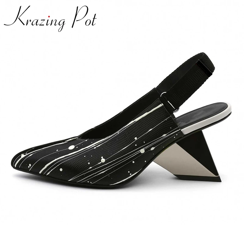 Krazing Pot cow leather pointed toe strange high heels European style high street fashion mature elegant basic women pumps L25