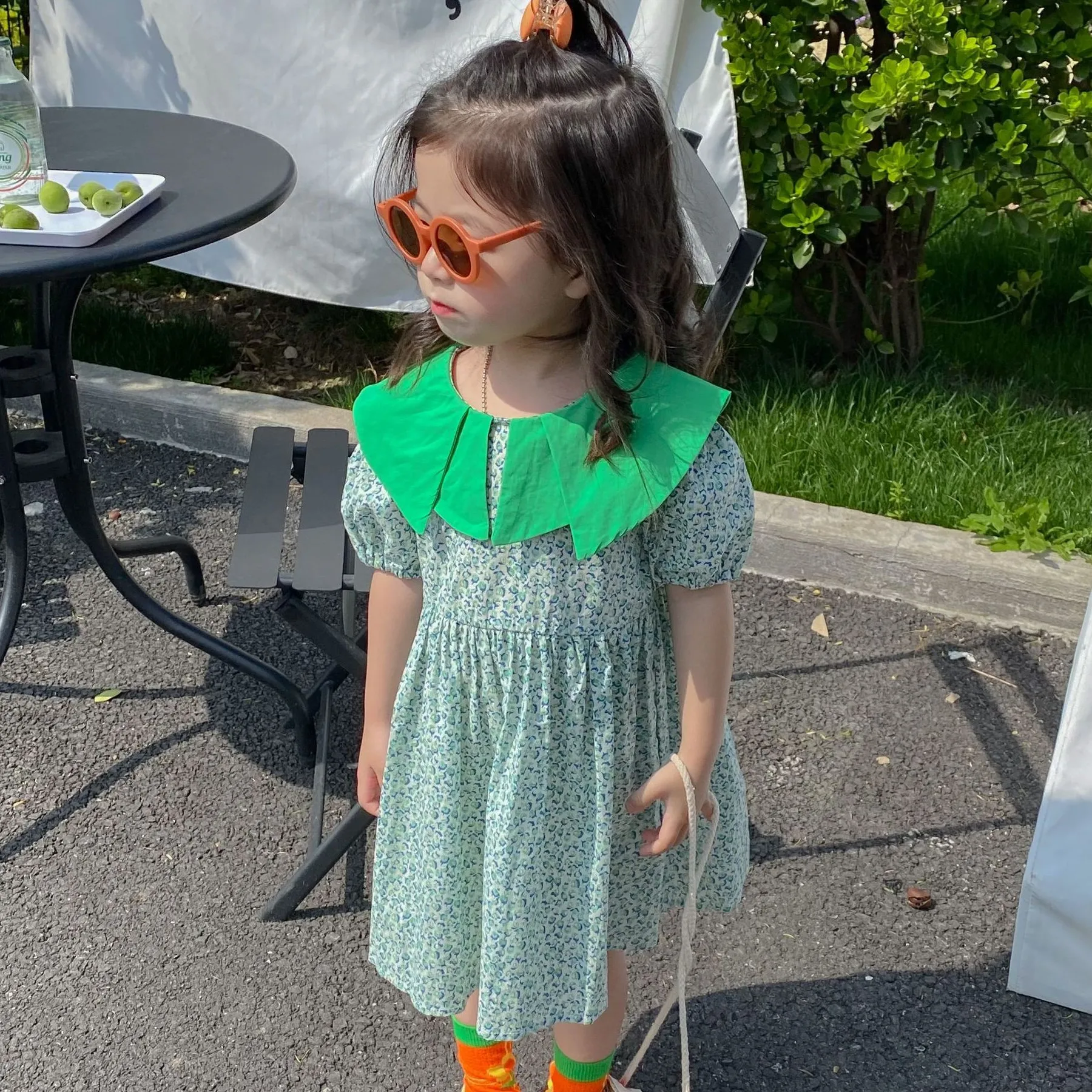 

Детское летнее Хлопковое платье с коротким рукавом и цветочным принтом