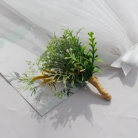 xh013 simple wedding accessories plastic leaf small flower hemp rope corsage brides bridesmaid groom groomsman boutonnieres