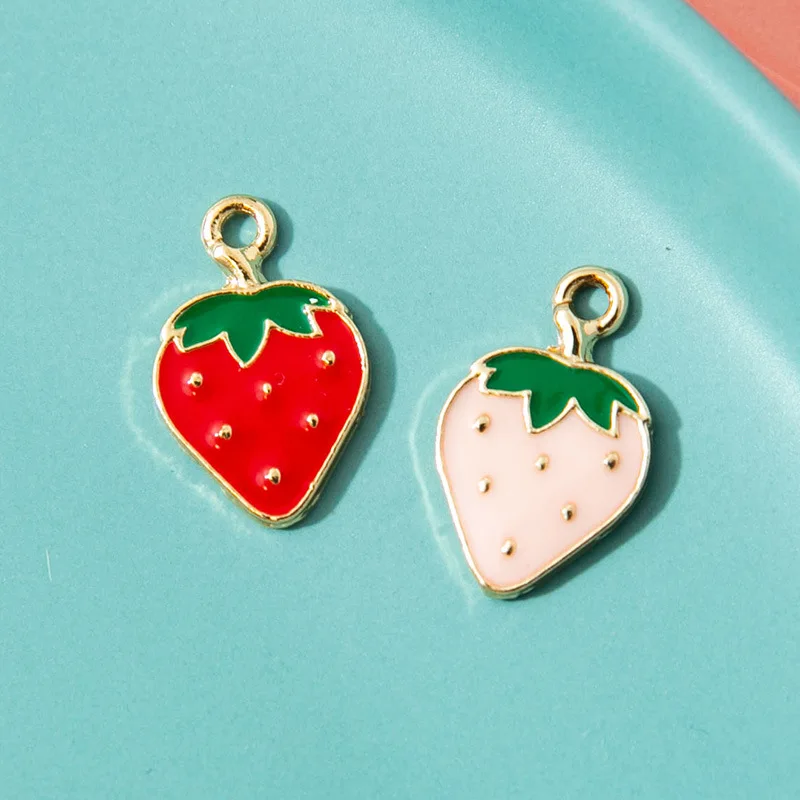 

10pcs/Lot Fruit Pendants Enamel Red Pink Strawberry Charms for Jewelry Making DIY Earrings Necklace Supplies 10*18mm