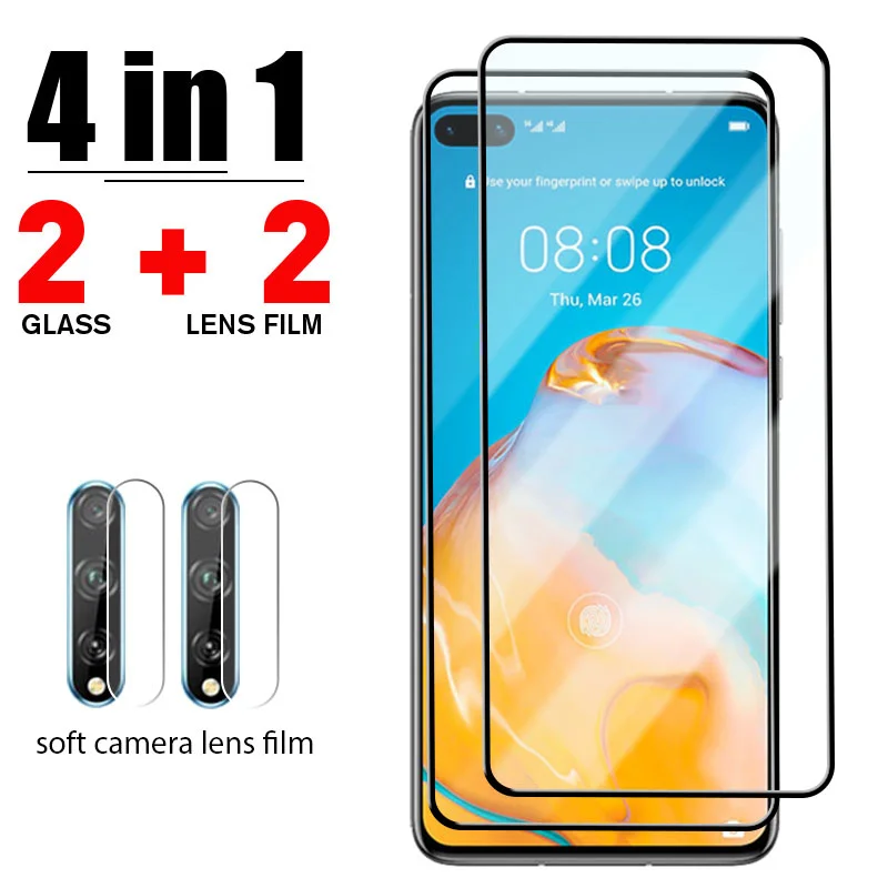 

Защитное стекло для экрана 4 в 1 для huawei p50 p30 p20 lite, пленка для объектива, Защитное стекло для huawei p40 lite E 5G