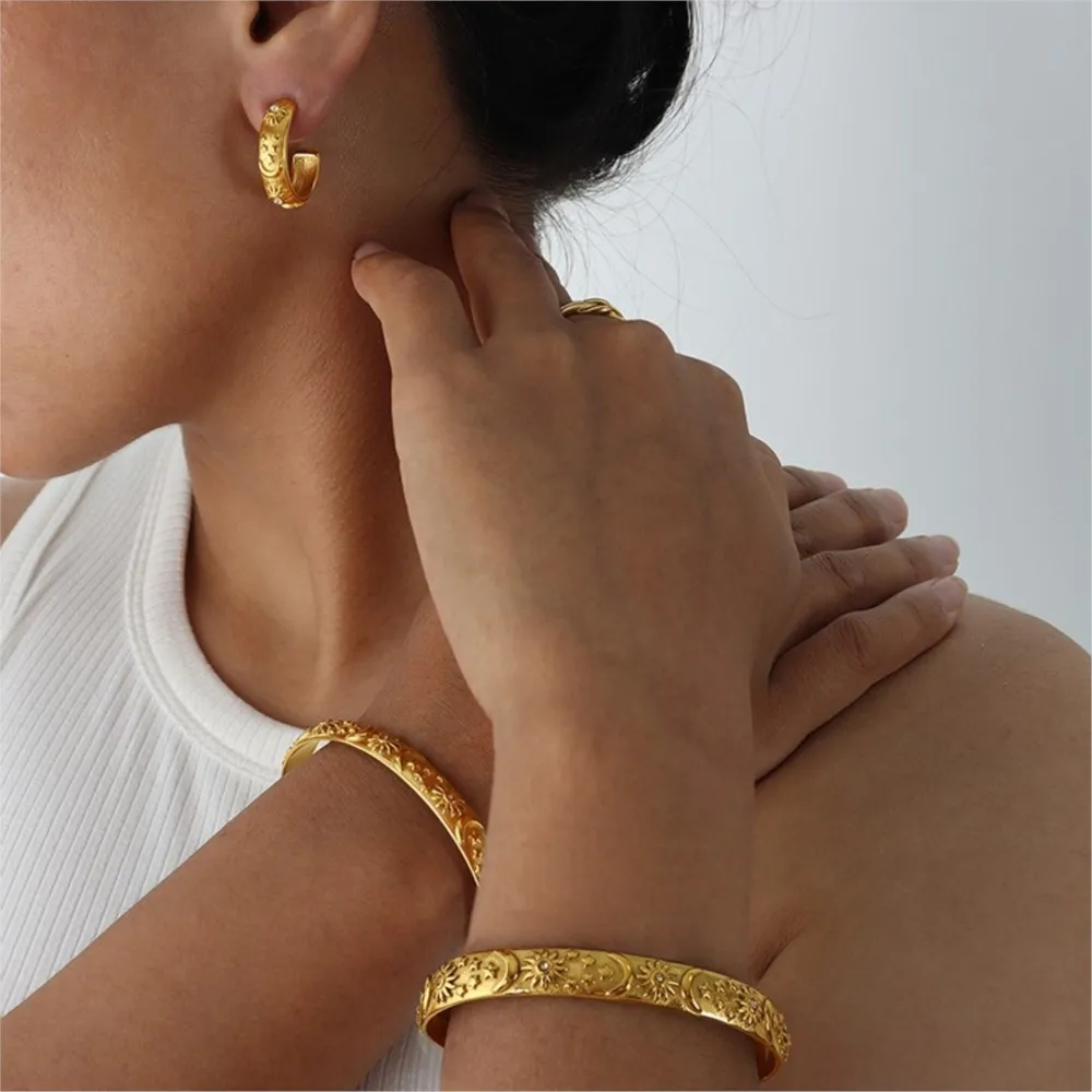 Открытый браслет-кольцо из нержавеющей стали позолоченные браслеты 18 карат