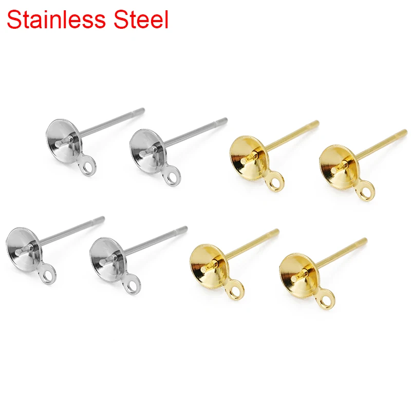 

50pcs Hypoallergenic Stainless Steel Stud Earring Base 4mm 5mm 6mm Cabochon Settings Findings For Diy Jewelry Making Supplies