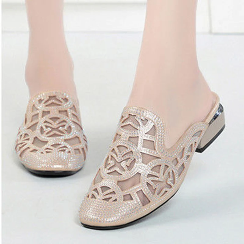 

Summer Mules Shoes Women Slippers Mesh Chunky Sandals 2022 New Trends Dress Casual Slides Plus Size 35-42 Flip Flops Women Shoes