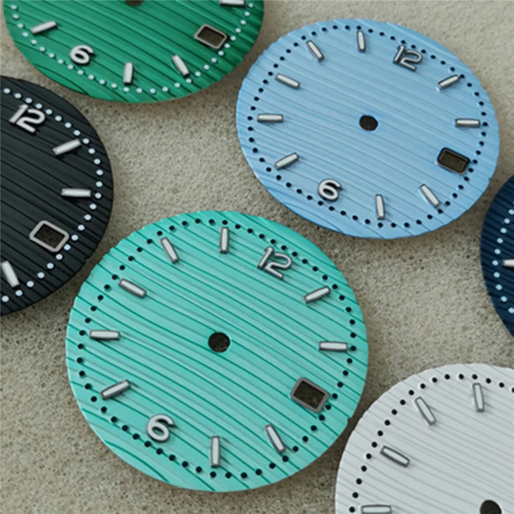 30.5mm Watch Dial Simple Style Silver Numerals Green Luminous Watch Dial for NH35 NH36/4R/7S Movement