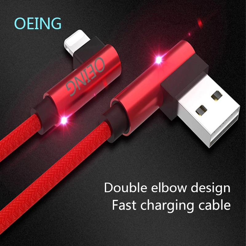

OEING 1.2M 90 Degree USB Charging Cable For iPhone 13 12 11 Pro Max X XR XS 8 7 L-shape Braided Rope Fast Charge USB Data Cable