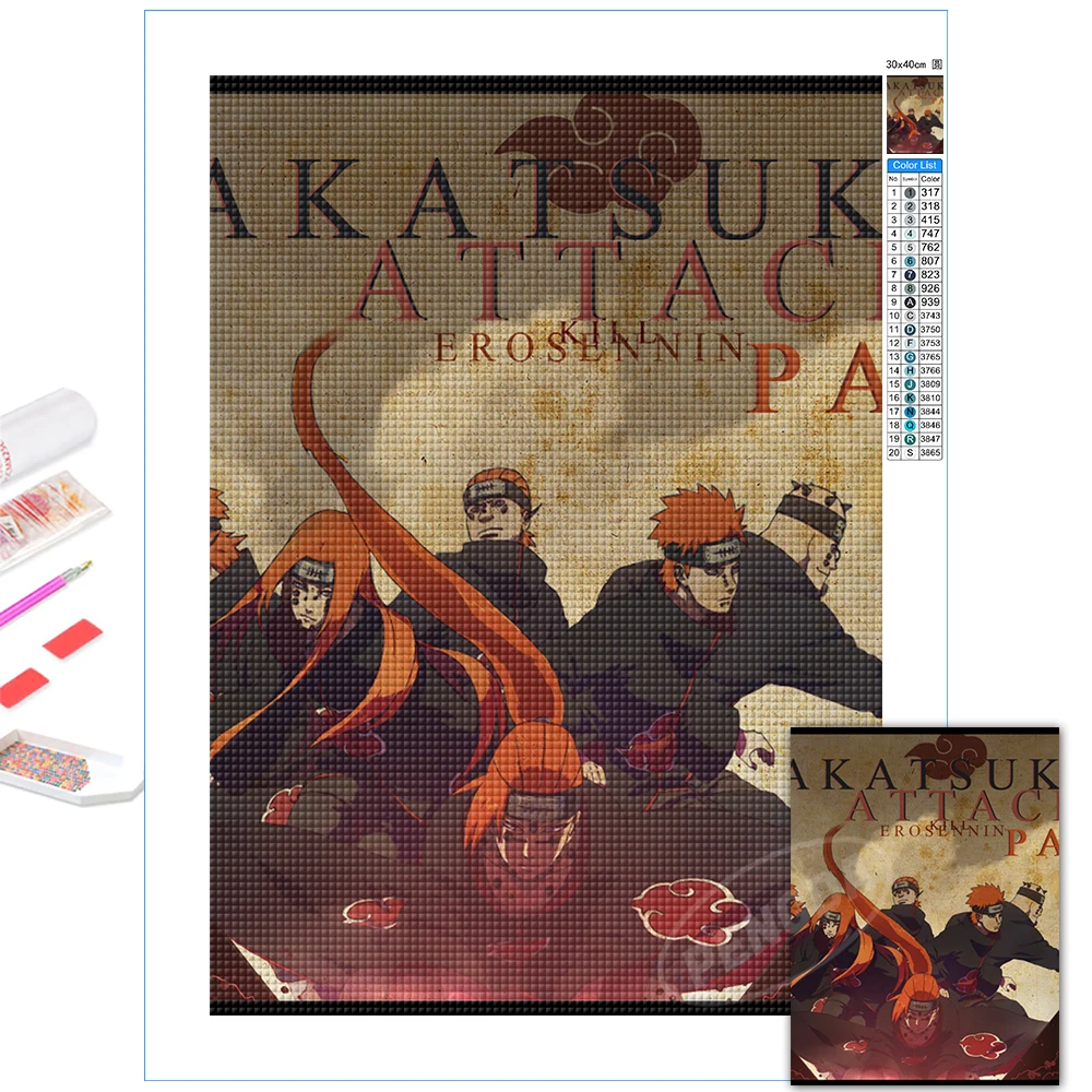 

Akatsuki 5D Diamond Painting Kits Pain Full Round Drill Embroidery Naruto Beadwork Mosaic Cross Stitch Anime Home Decor Wall Art