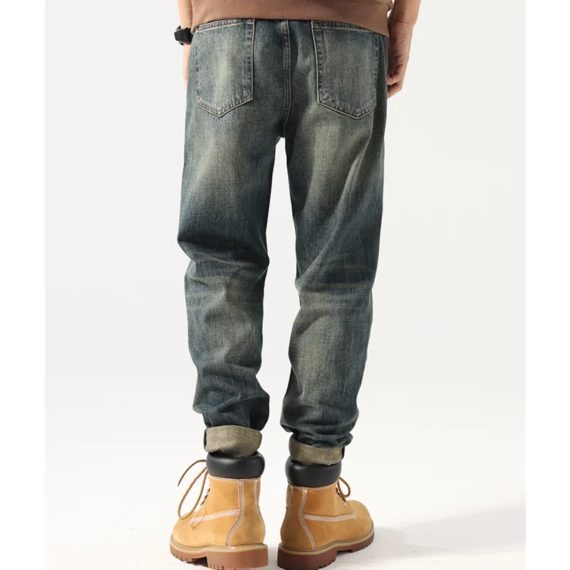 Streetwear Men New Pattern Recreational Vintage Nostalgia Blue Jeans Straight Cylinder Loose Versatile Haren Pants Autumn Female