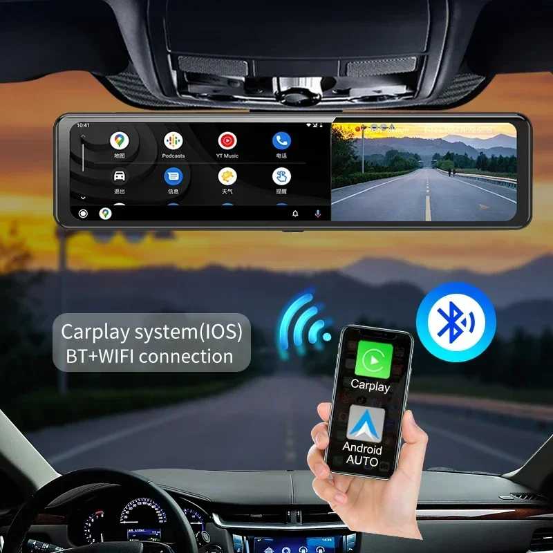 12-дюймовый автомобильный видеорегистратор Carplay Android 10 8 ядер 4G сеть ADAS GPS FM зеркало