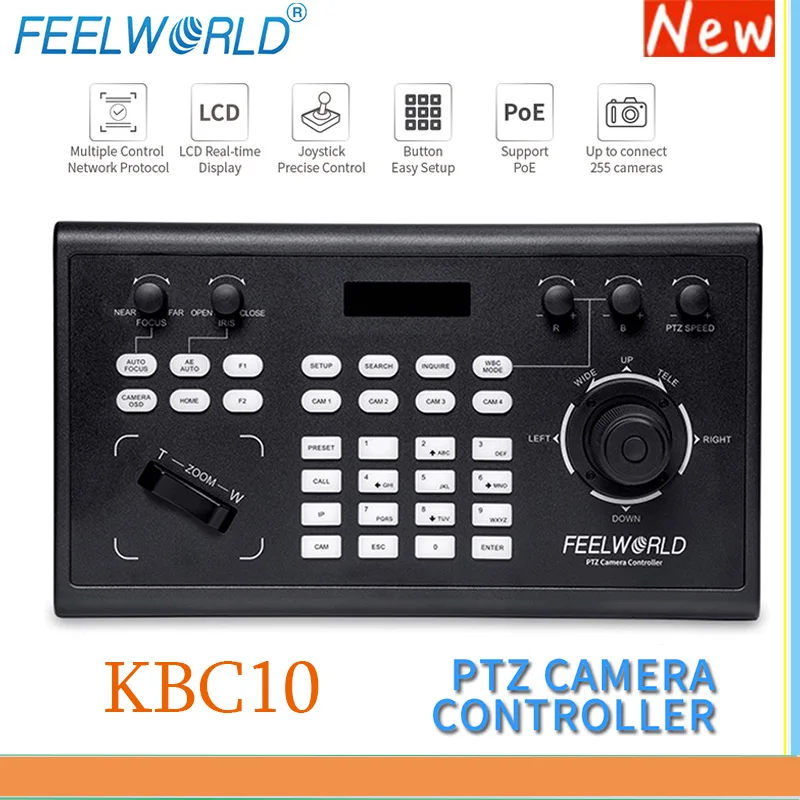 

FEELWORLD KBC10 PTZ Camera Controller with Joystick and Keyboard Control PoE Supported Multiple Control and Network Protocol PTZ