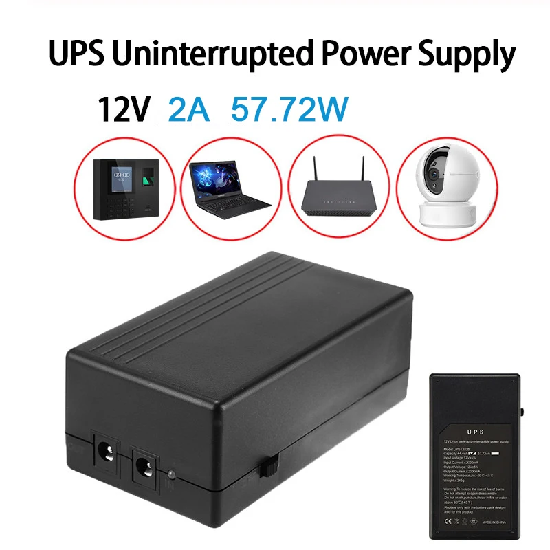 

12V 2A 57.72WUPS Uninterrupted Backup Emergency Power Supply Mini Battery Security Standby Power Supply for Router/Monito/ Alarm