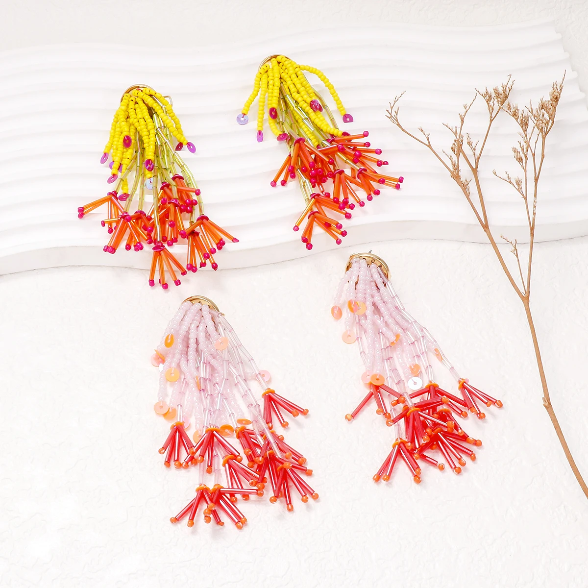 Серьги-Подвески ручной работы богемные винтажные эффектные украшения в