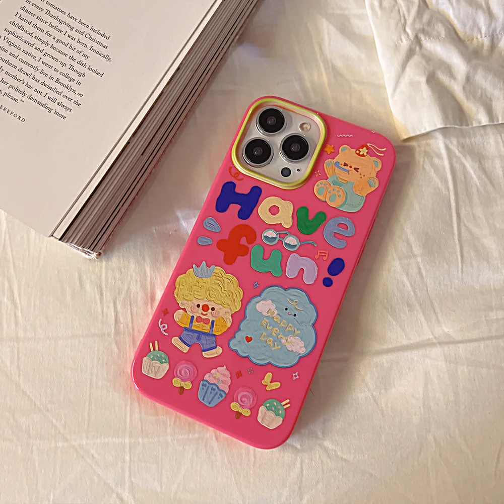 Rose Red Cute Boy Cake Happy Bear Silicone Soft Cover for iphone14 Xr Xsmax 8 7 Plus SE 2020 x 12 13 Pro Max Mini 11 Capa Shell