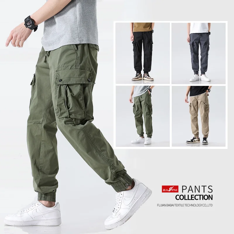 

BAPAI Men's Spring Fashion Street Style Military Green Trousers Leisure Outdoor Oversized Cargo Pants Thin Multi-pocket Pants