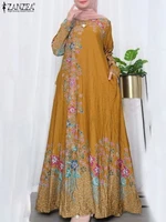 kaftan print muslim dress women autumn floral sundress zanzea 2022 casual long sleeve maxi vestidos marocain turkish robe femme