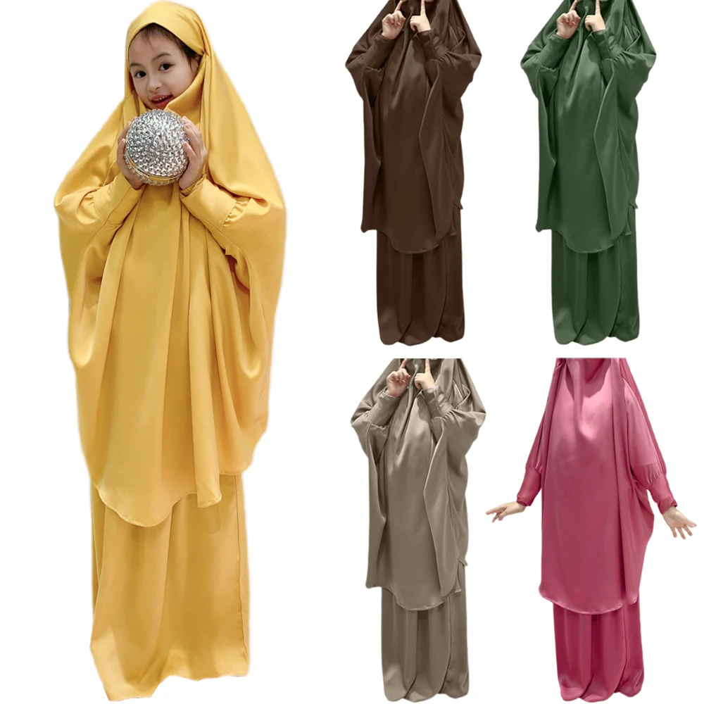 Nida Jilbaab для девочек, детский мусульманский комплект из 2 предметов, Молитвенное платье, длинная абайя, Дубай, саудовская Турция, искусственны...