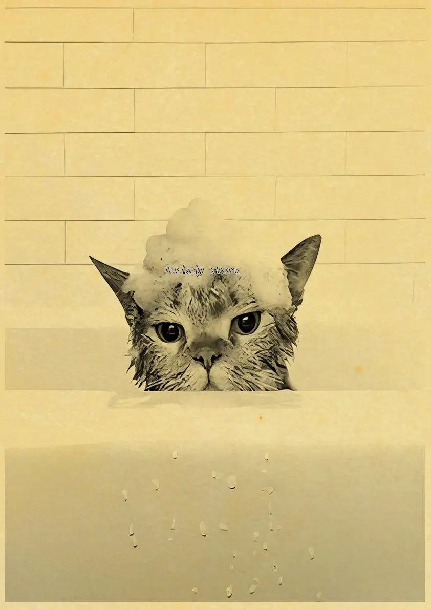 

Черно-белый плакат с животными в ванной