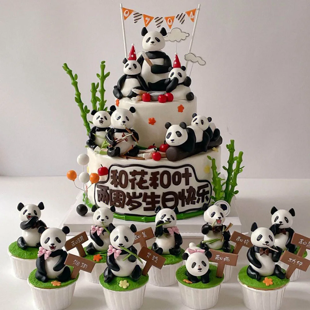 

Cute Panda Cake Decoration Set Zoo Animal Cupcake Topper For Baby Shower Favors Doll Ornament Panda Birthday Party Decors