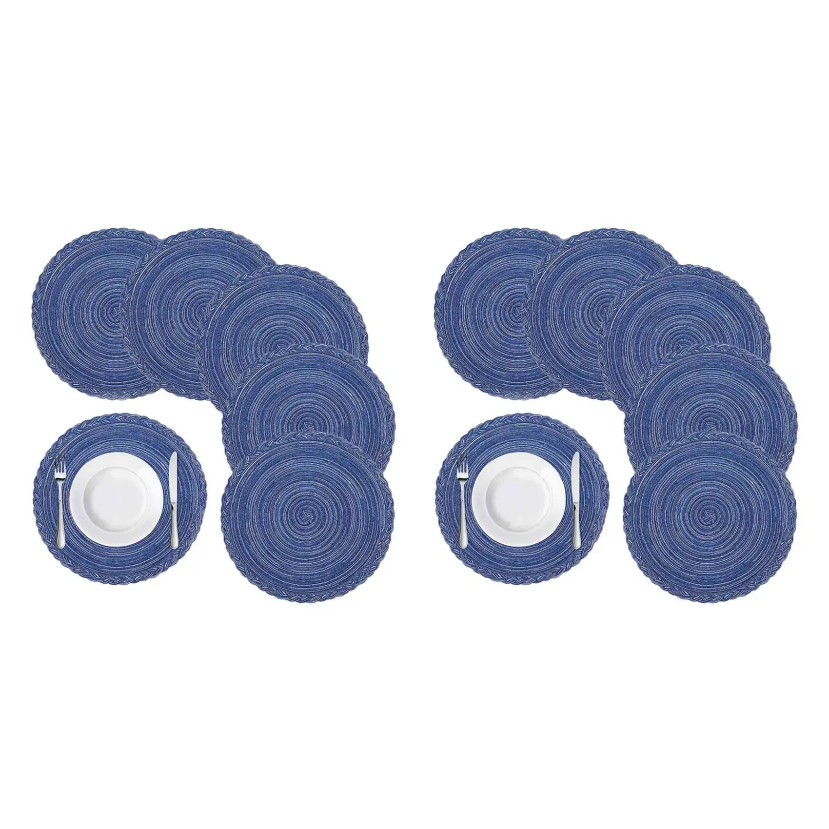 

Набор круглых плетеных салфеток для обеденного стола, термостойкие Нескользящие кухонные коврики, диаметр 36, синие, 12 штук в комплекте