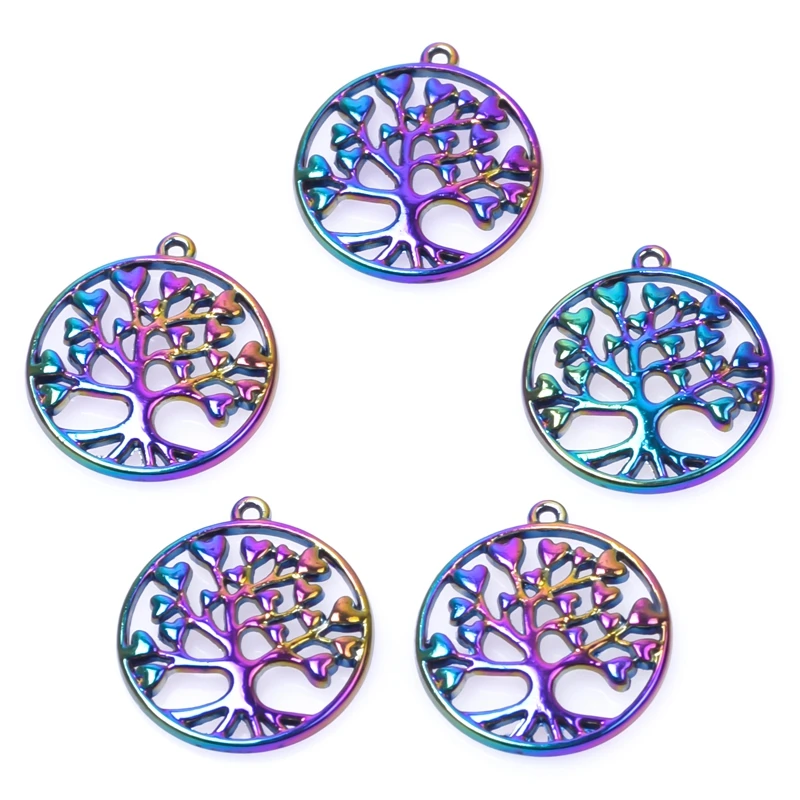 

10PCS Alloy Love Tree Shape Charms Pendant Accessory Rainbow Color For Jewelry Making Necklace Earring Metal Bulk Wholesale