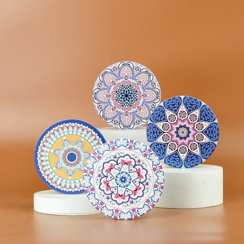 

1PCS Round Coasters Ceramic Insulated Coaster for Coffee Mug Glass Cup Non-Slip Mandala Flower Drinkware Decoration Accessories