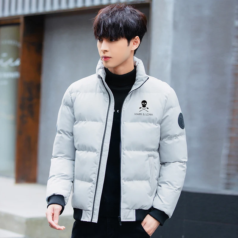 

Mark Lona Golf Print Men Winter Jacket Warm Imitation Silk Cotton Jacket Man Zipper Motorcycle Jacket Stand Collar Cotton Jacket