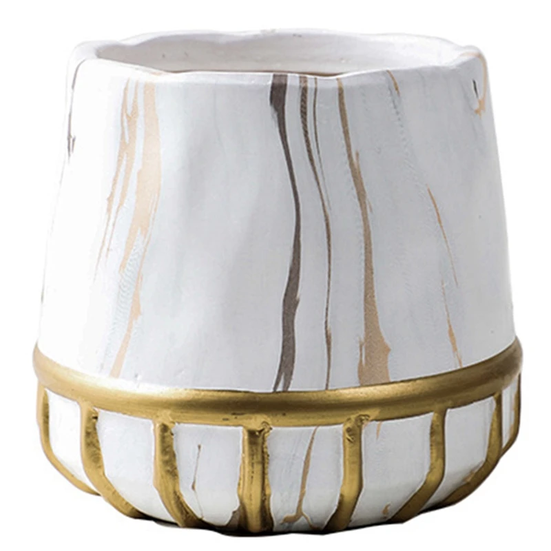 

Керамический горшок для растений, горшок для суккулентов, цилиндрической формы, с отверстием, мраморный внешний вид