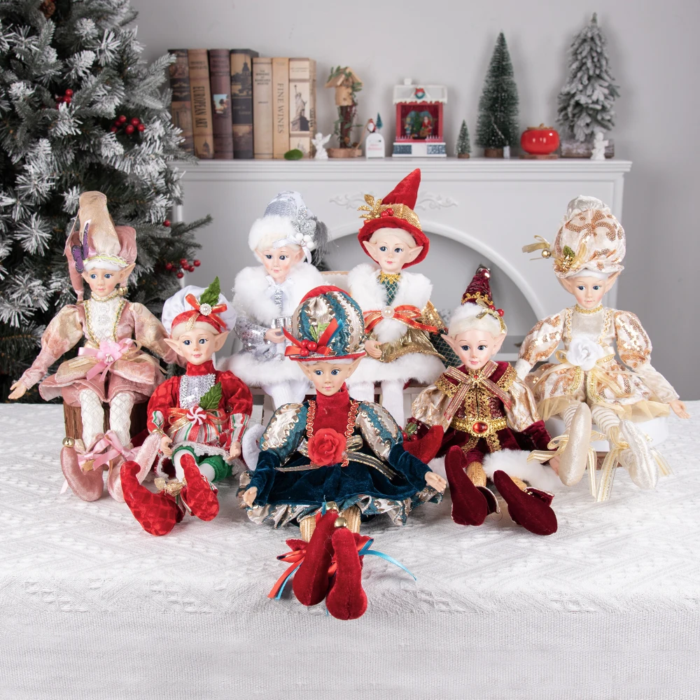 Сидящая кукла-эльф праздничный подарок со шляпой рождественское украшение